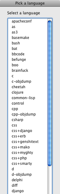 The select a language dialog